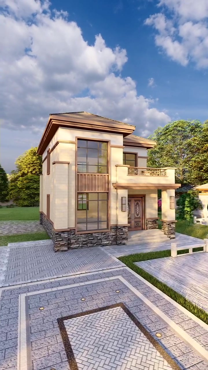 8米5开间10米进深两开间农村二层新中式小别墅建房图纸效果图大全