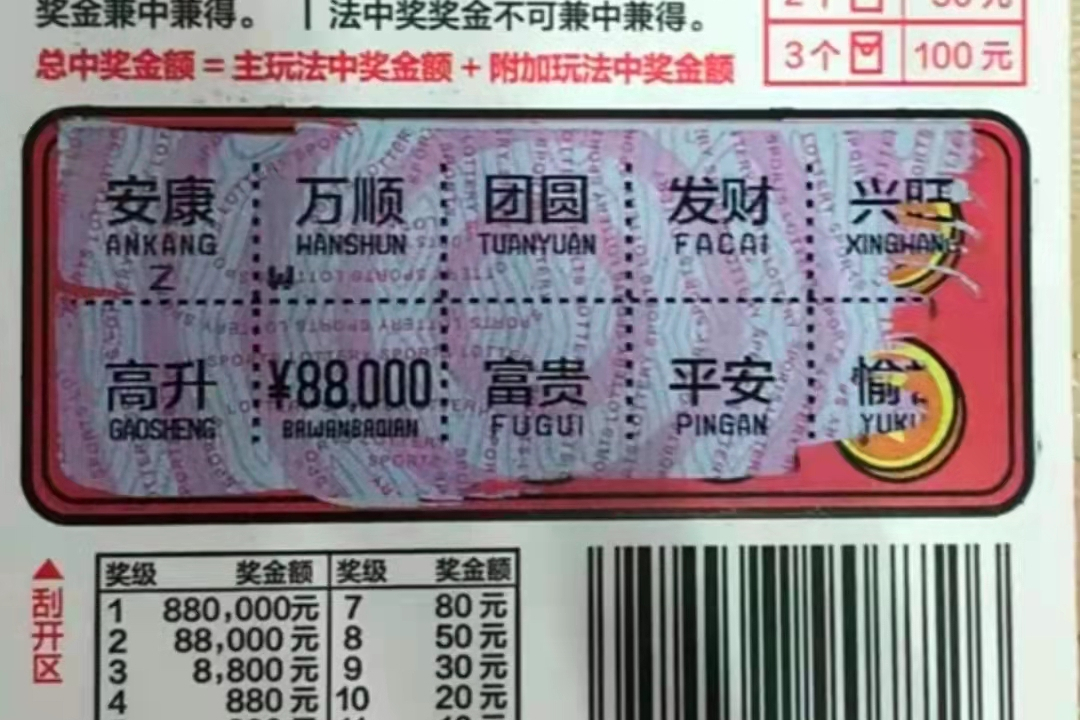 近日,一位在外打工的小伙刮刮乐刮出了8万8千的二等奖!