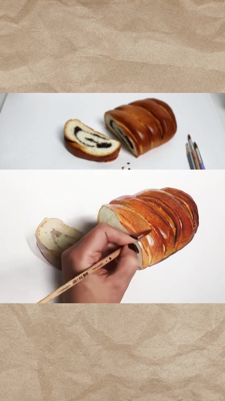 写实水彩画静物写生夹心面包
