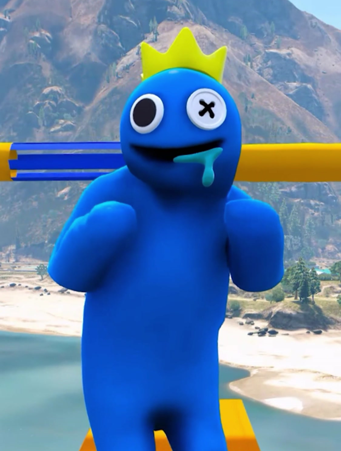 休闲解压动画蓝色小人骑摩托掉水里-度小视