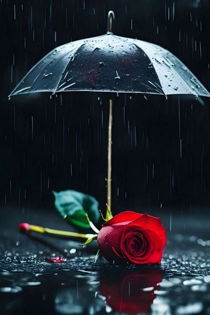 雨伞,红玫瑰,下雨天的故事