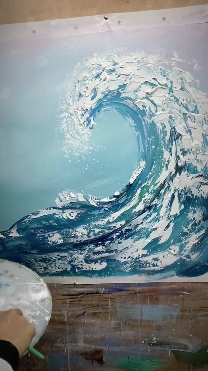 油画画中的浪海浪这样画带来激情澎湃动力