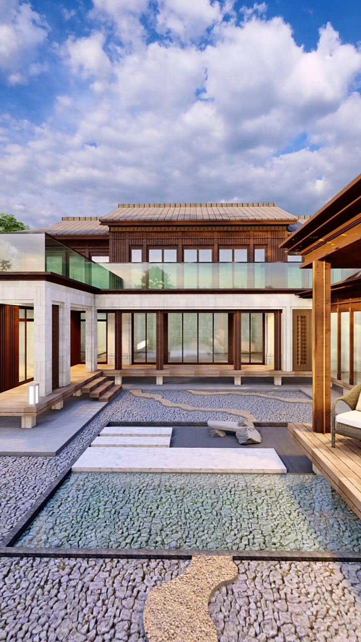 汉唐风格二层别墅设计图纸带园林庭院