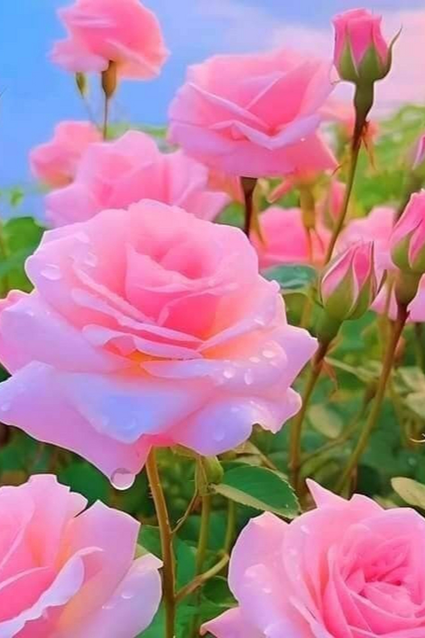 蓝天下的玫瑰花