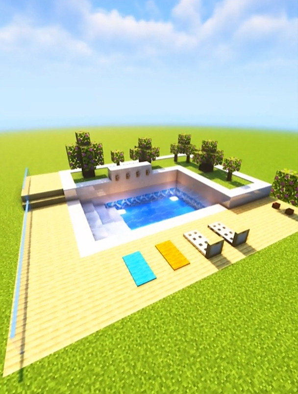 我的世界:现代泳池搭建 mc 我的世界 我的世界建筑