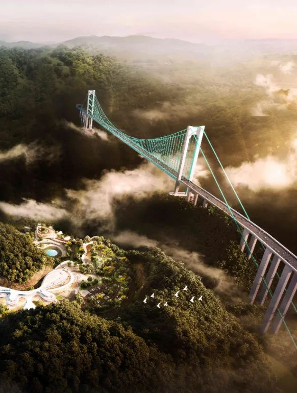 世界第一高六安高速桥花江峡谷大桥夏日奋进