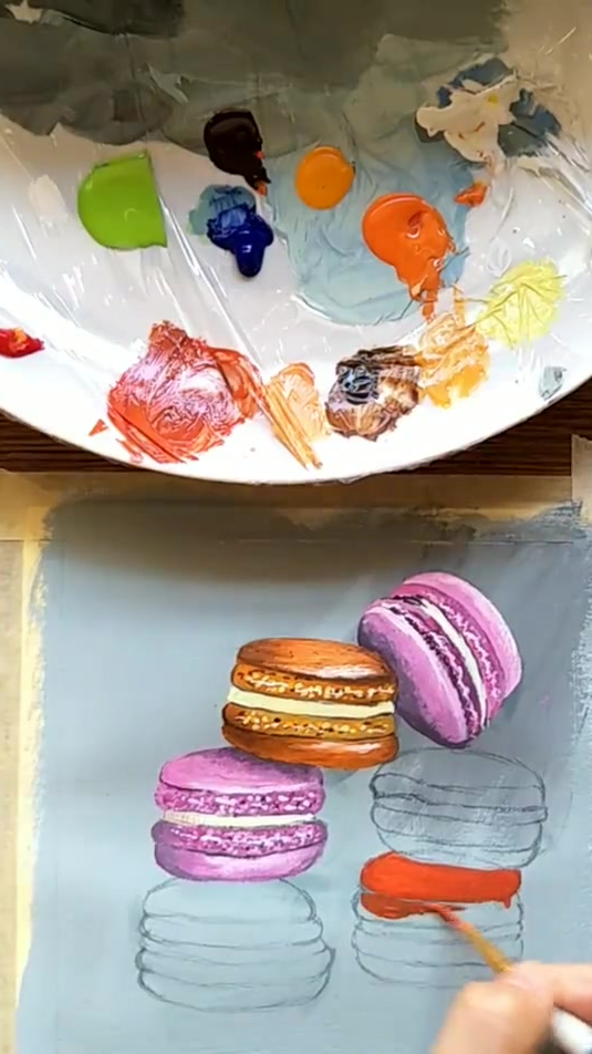 丙烯画,原创马卡龙蛋糕