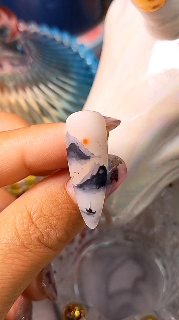 水墨丹青山水画中国风美甲彩绘教程