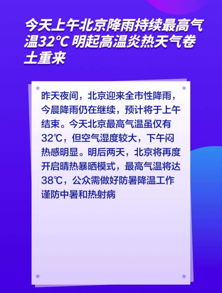 今天上午北京降雨持续最高气温32℃ 明起高温炎热天气卷土重来