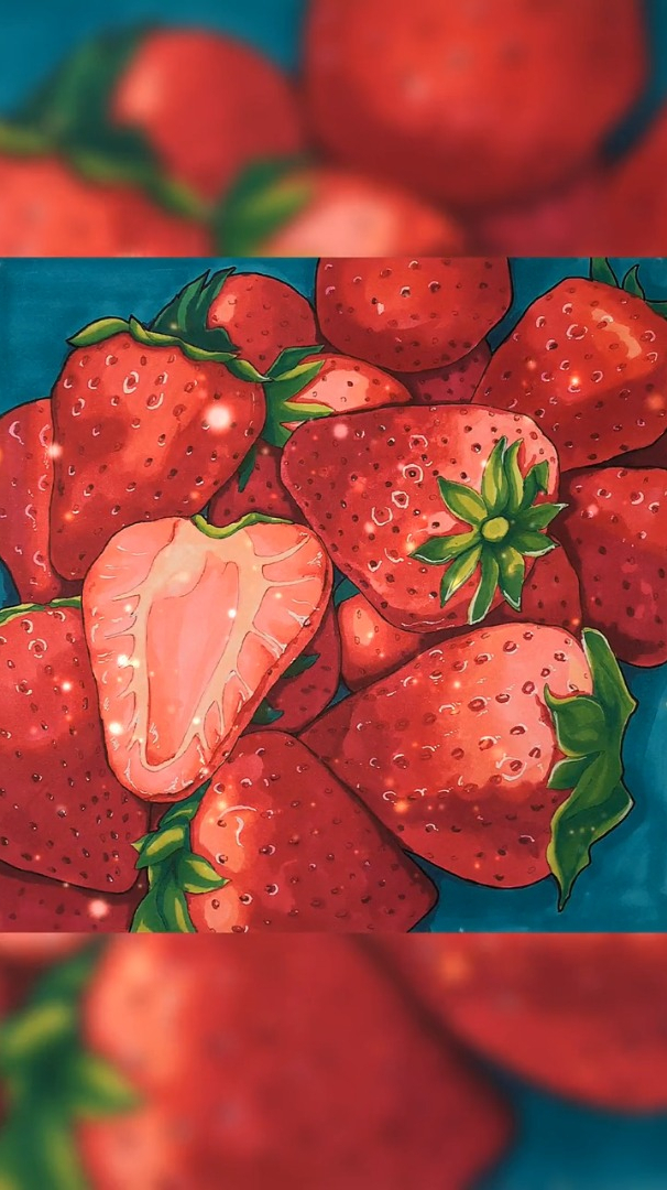 画个草莓,马克笔手绘