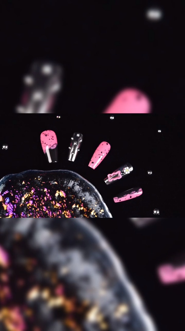 美甲教程黑粉鹌鹑蛋镜面美甲甜酷风梯形甲两个颜色再买更好看