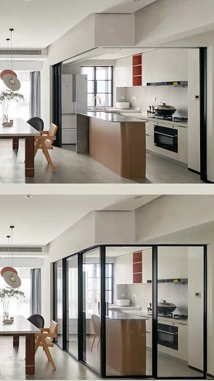 好看的l型厨房推拉门这样装可封闭可开放还能阻隔油烟