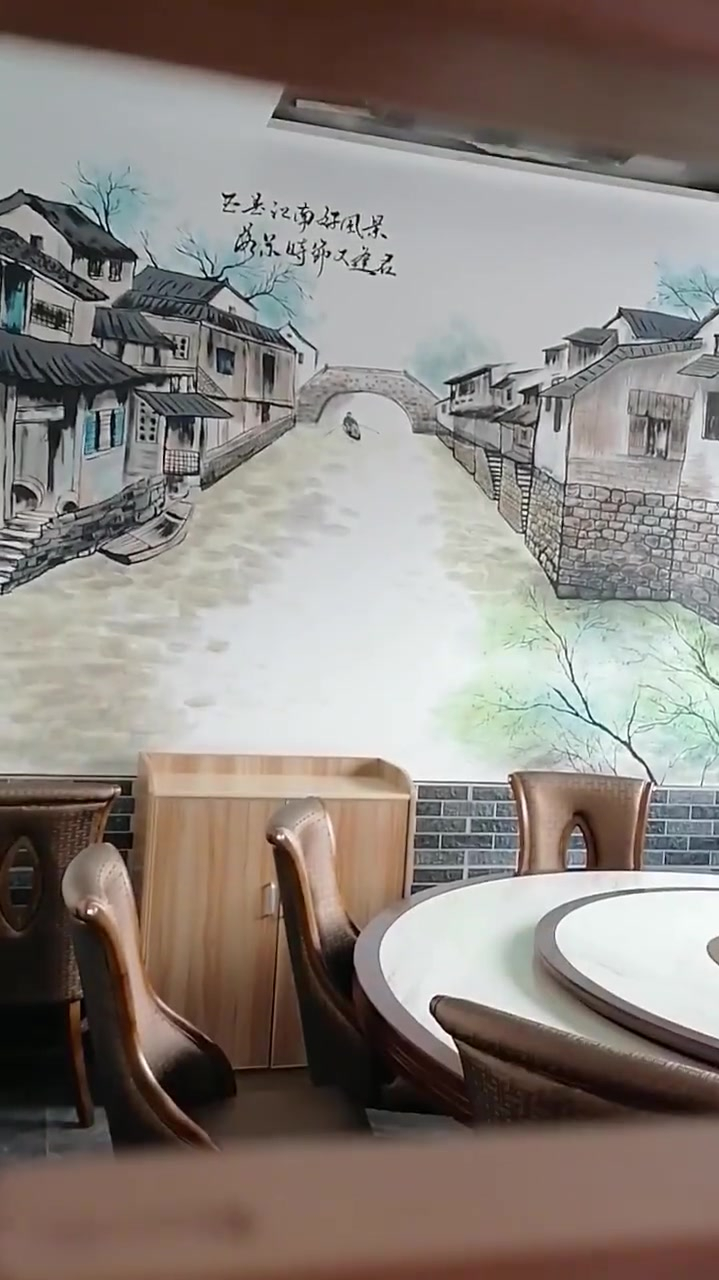 江南水乡墙绘完成你们看看效果怎样