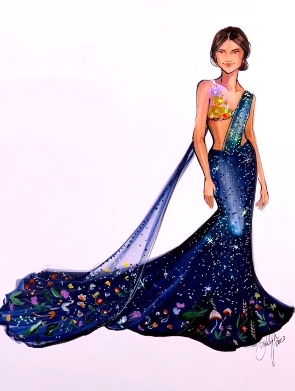 女明星红毯星空礼服 服装设计手绘
