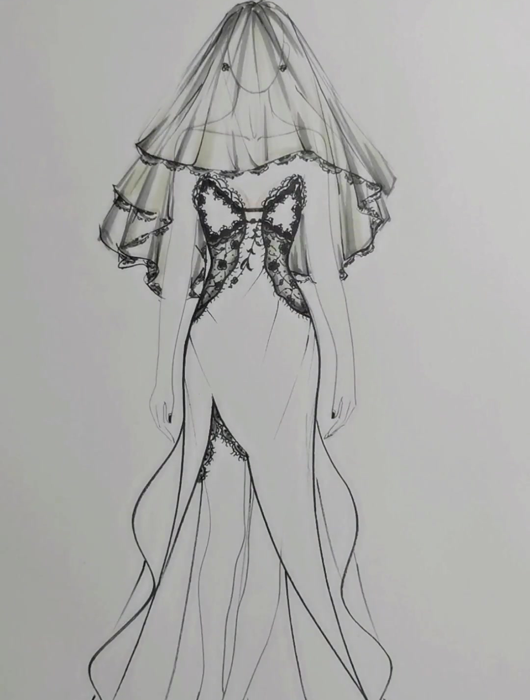 复古暗黑系婚纱礼服手绘绘画