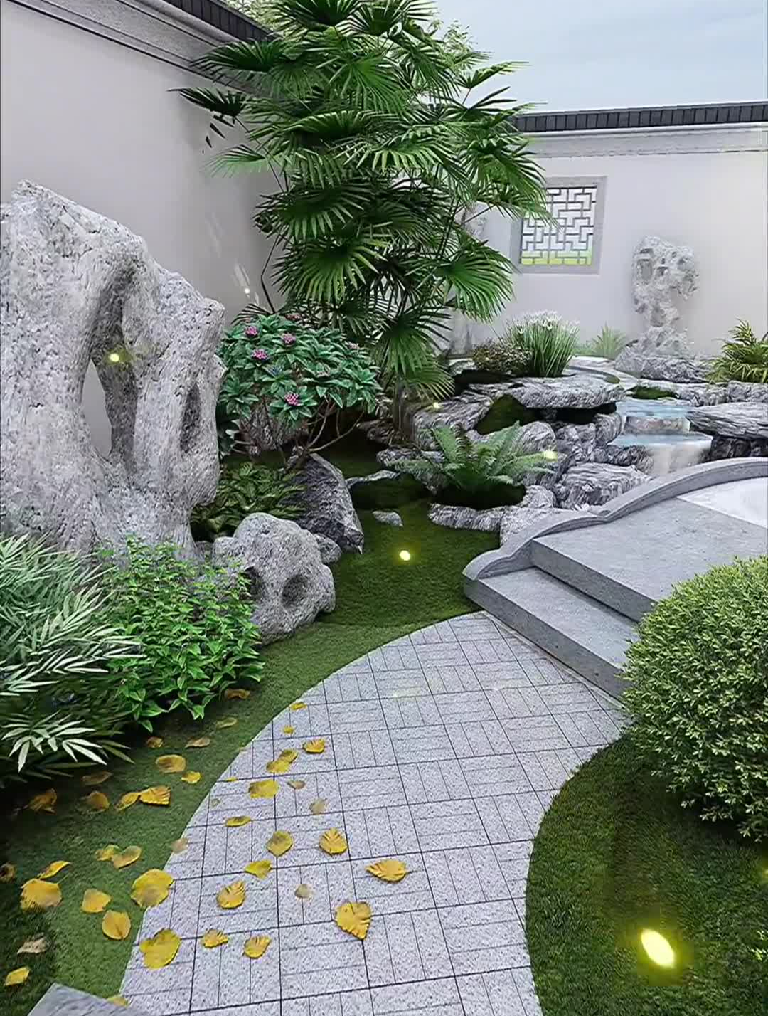 中式别墅庭院,小桥流水,凉亭休憩-度小视