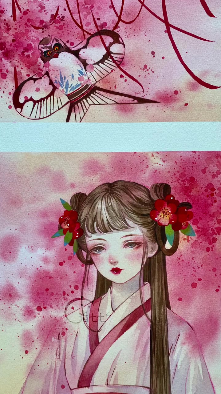 我的日常,国风水彩人物插画