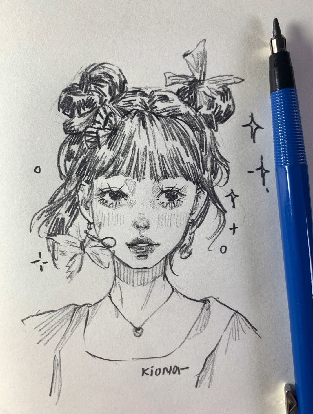 手绘过程|双丸子头女孩