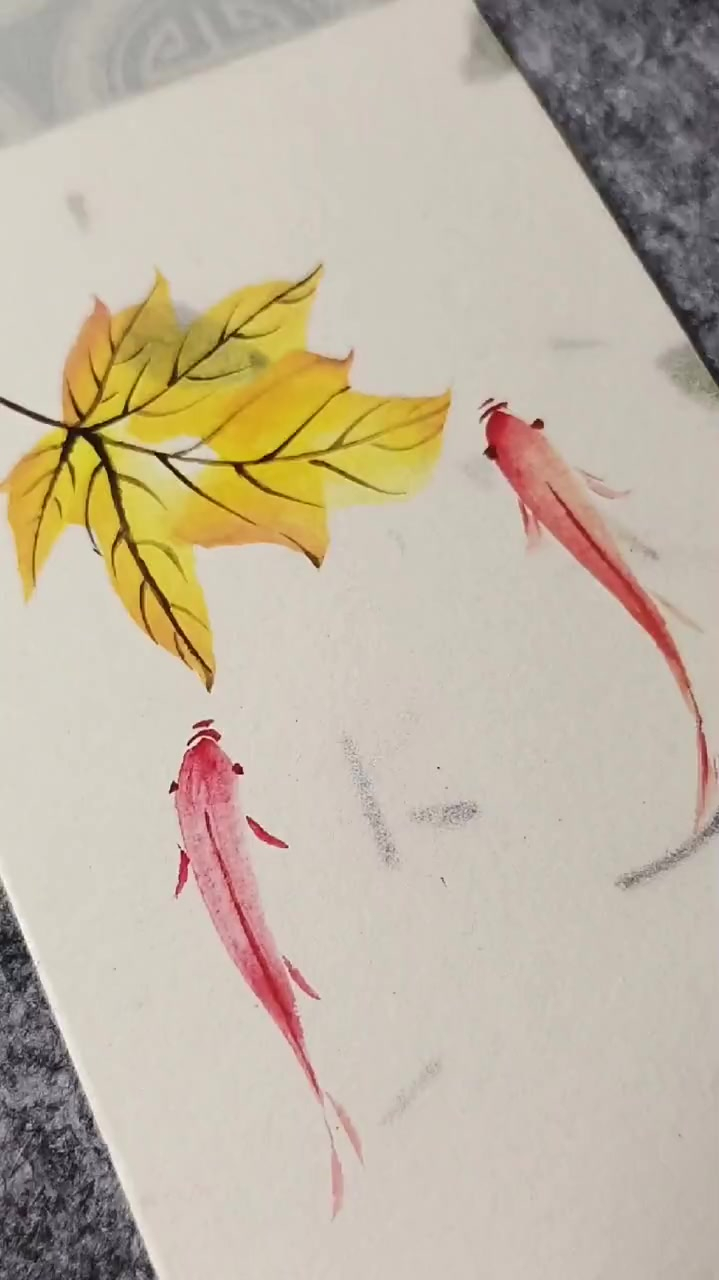 枫叶金鱼创作灵感国画