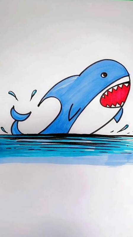 大白鲨简笔画 彩色图片