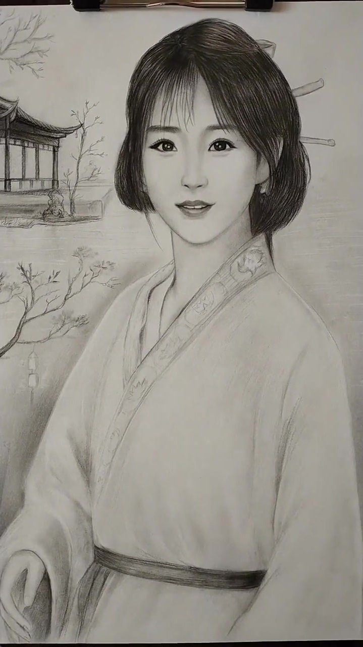 古装美女素描绘画古装