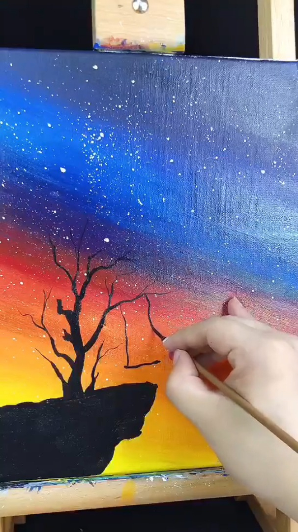 丙烯画星空绘制过程小白也可以画一幅星空画