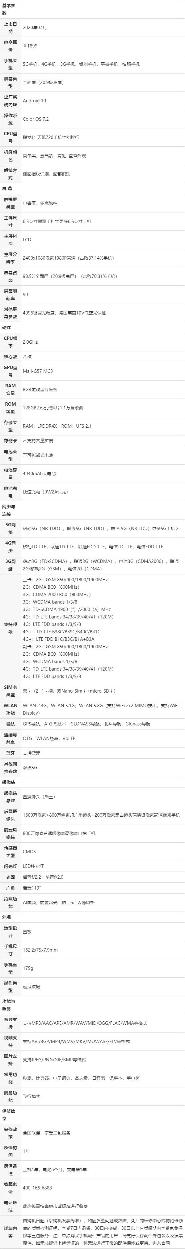 oppoa72手机参数表图片