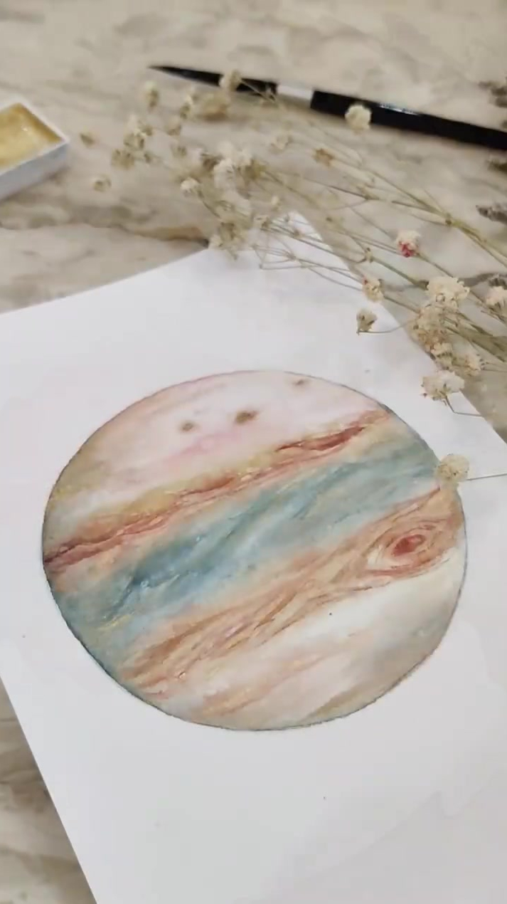 水彩画太阳系木星视频