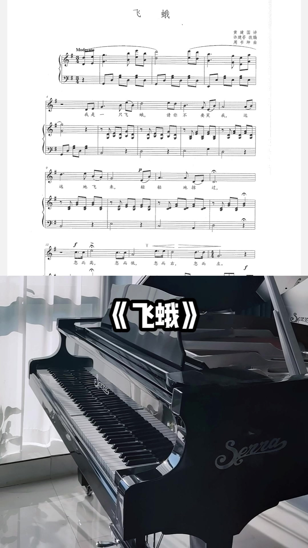 《飞蛾》声乐正谱 智能钢琴自动伴奏!-度小视
