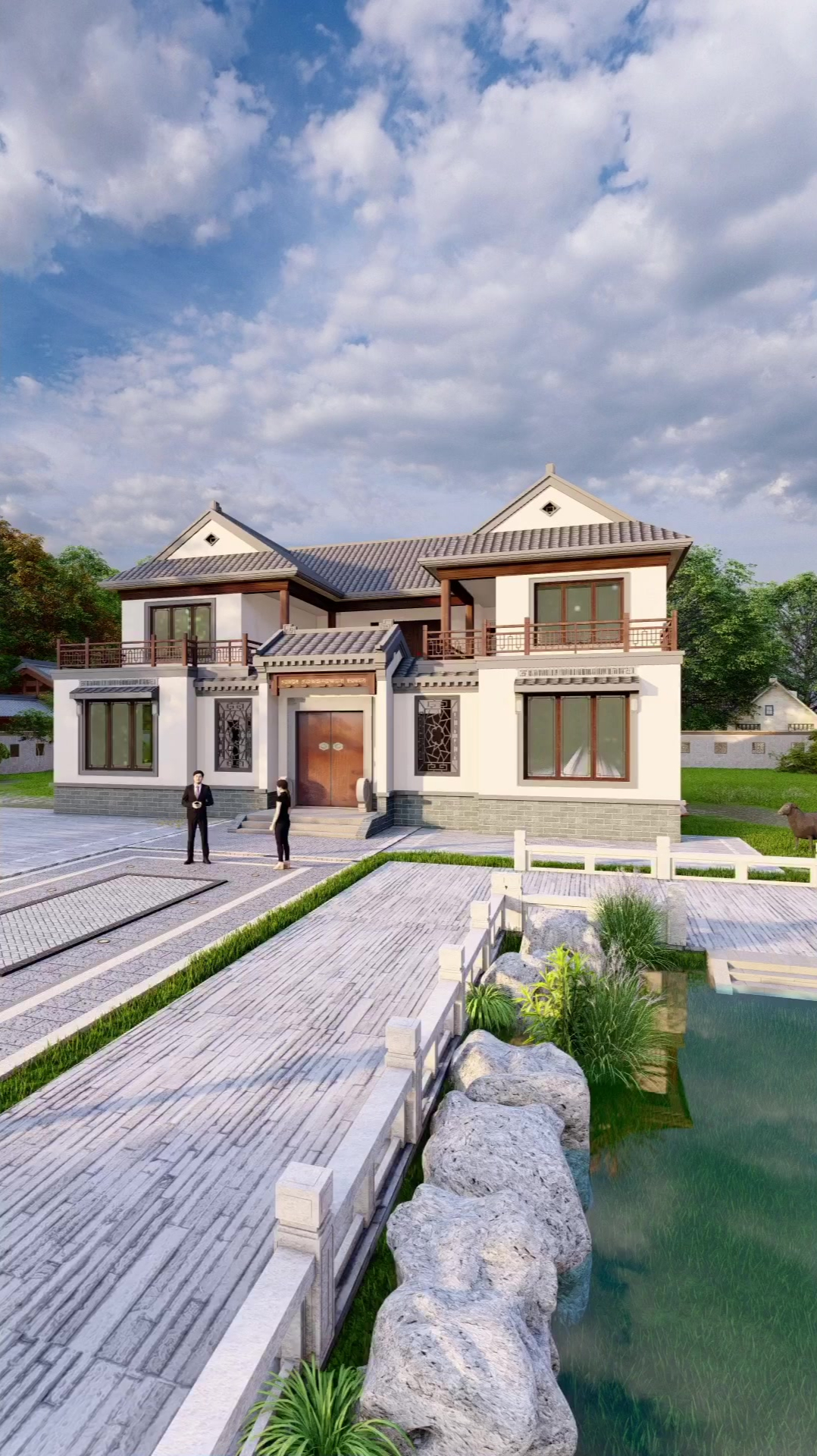 开间17米宽进深15米长传统中式三合院别墅设计图纸效果图建房图纸大全