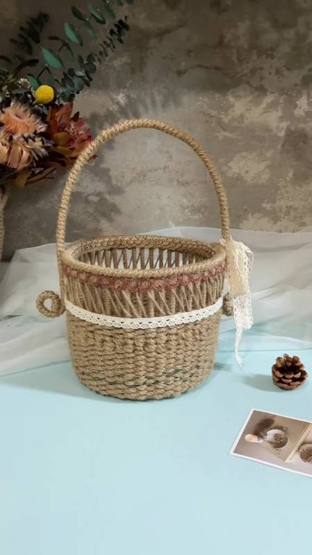 麻绳手工编织花篮,教你如何用一根麻绳编织出一个美丽的花篮-度小视