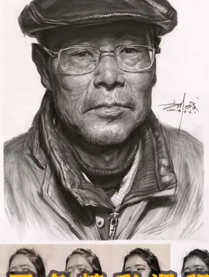 刘斌老师中期素描头像——戴帽子的老年男子-度小视