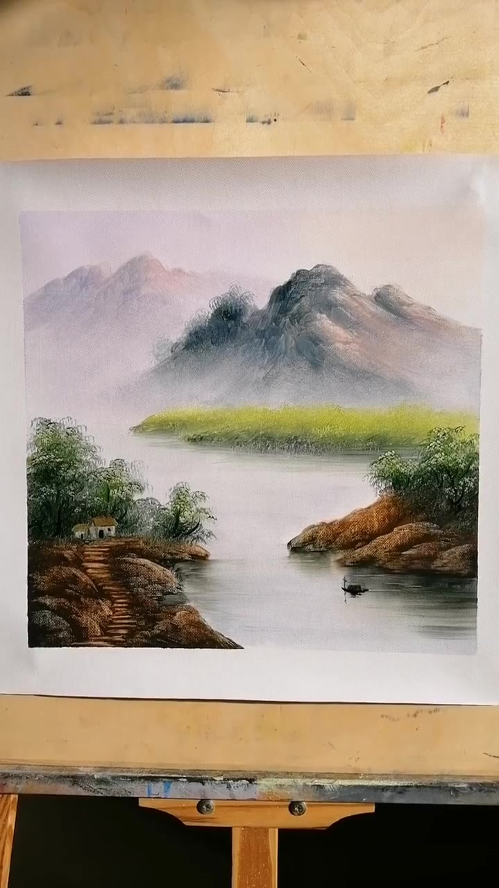 零基础刀笔油画,河边的小屋-度小视