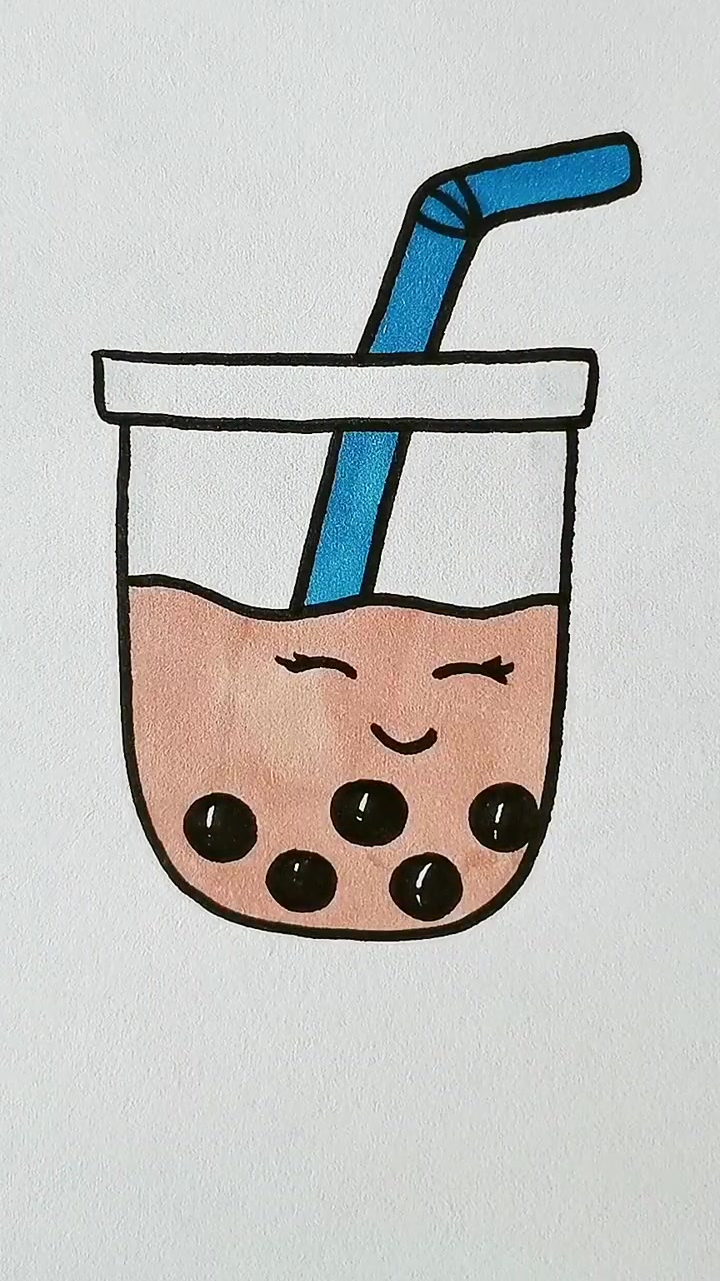 第一杯奶茶简笔画这么画
