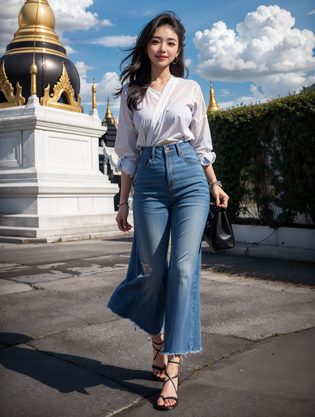 环球街拍-缅甸仰光街头的时尚美女