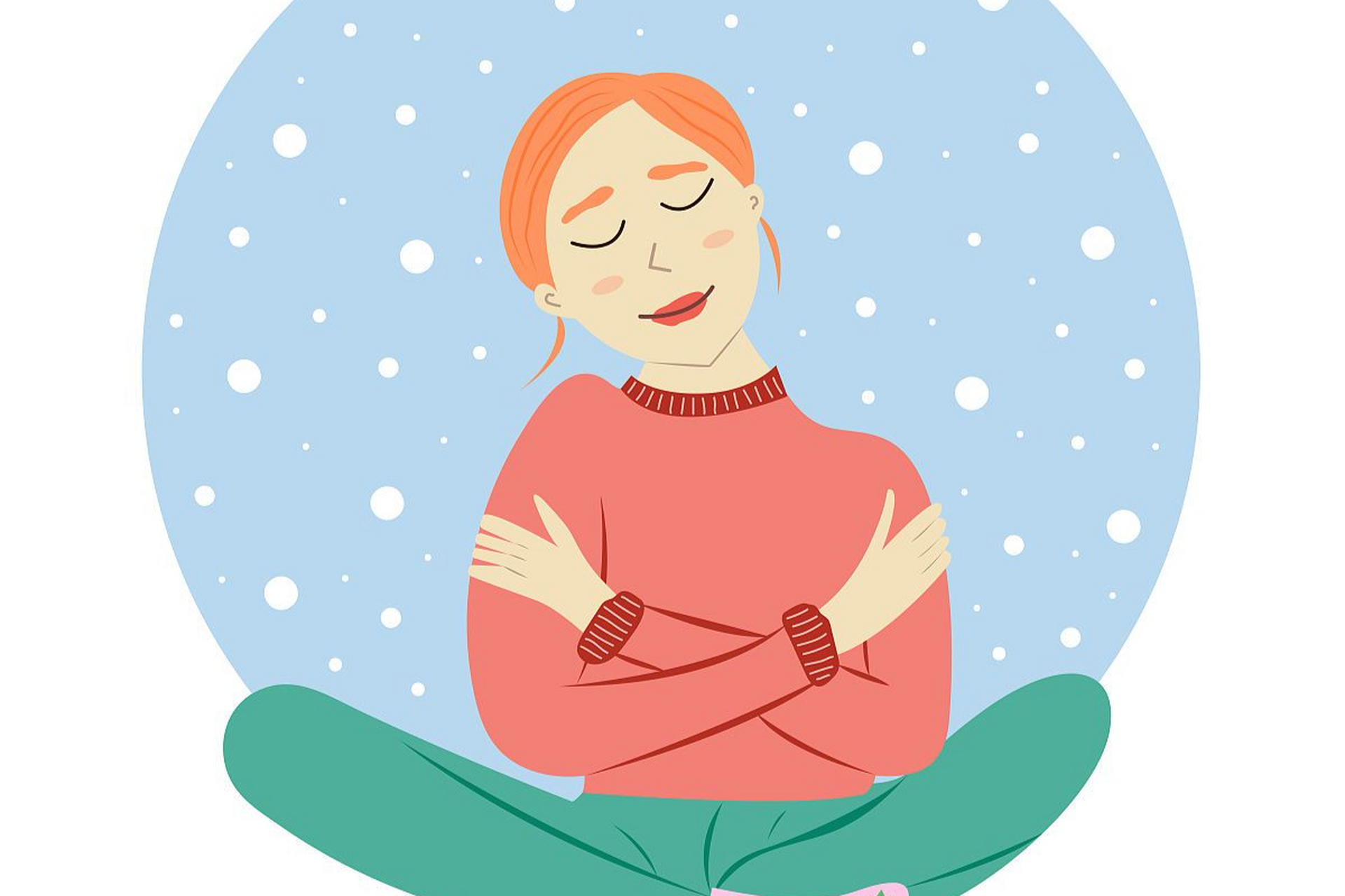 隔着衣服无声抱住自己,是自我安慰和心灵接触的体现.