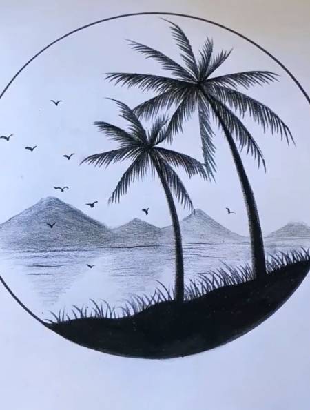 一支笔画画:炭笔画简单的小风景-度小视