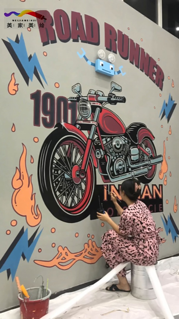 哈雷俱乐部墙体彩绘,石家庄墙体彩绘,石家庄彩绘