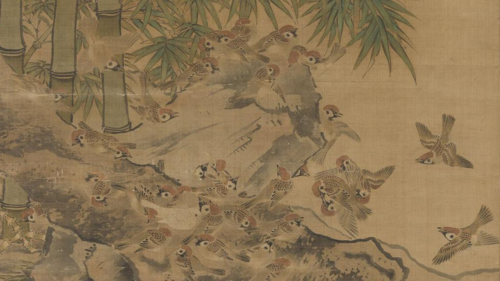 边景昭绘画粗陋水平不高?竹鹤图粗中有细,两幅写意百鸟刚柔相济