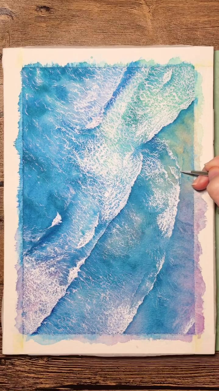 水彩海浪,正常速度绘画过程