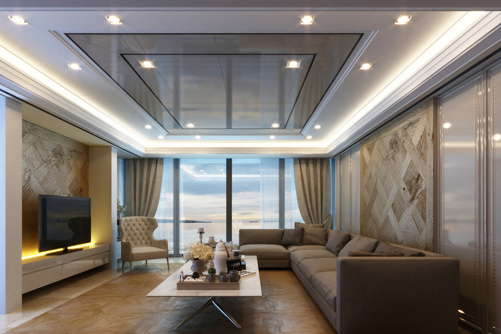 别忘了关注整体风格统一性哦~[原文:客厅吊顶