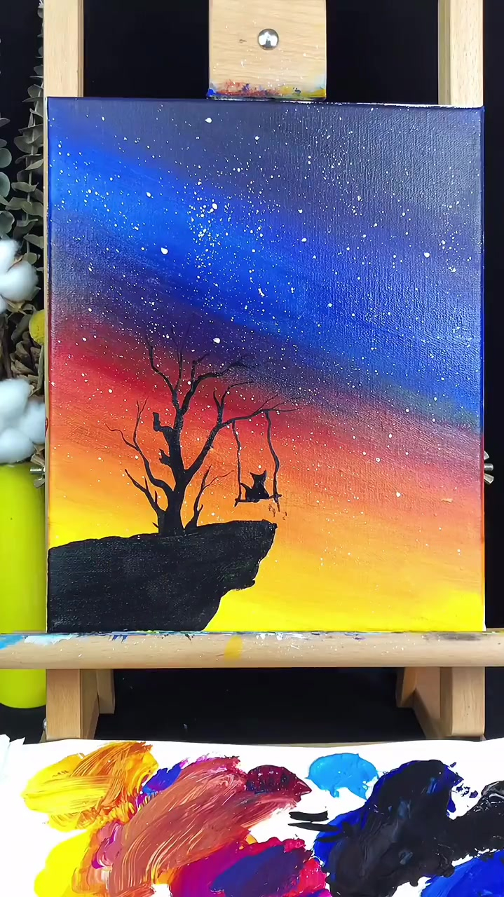 丙烯画小白也可以画的星空附过程