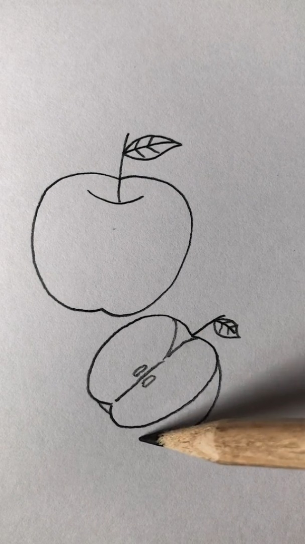铅笔画;一个半的苹果