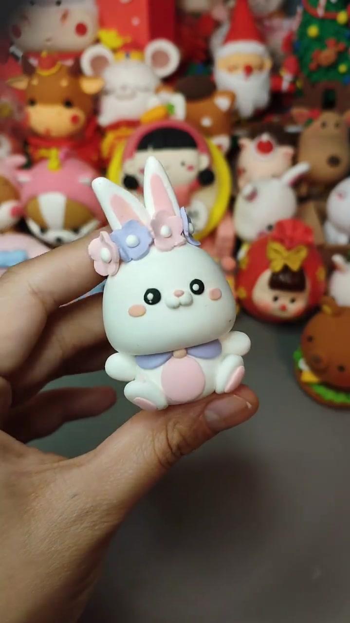 超萌的花花小白兔粘土摆件教程
