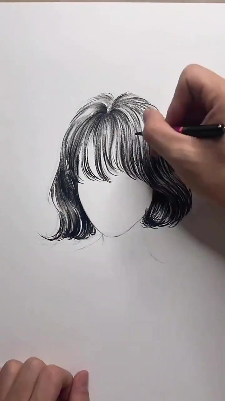 发型素描刘海短发绘画