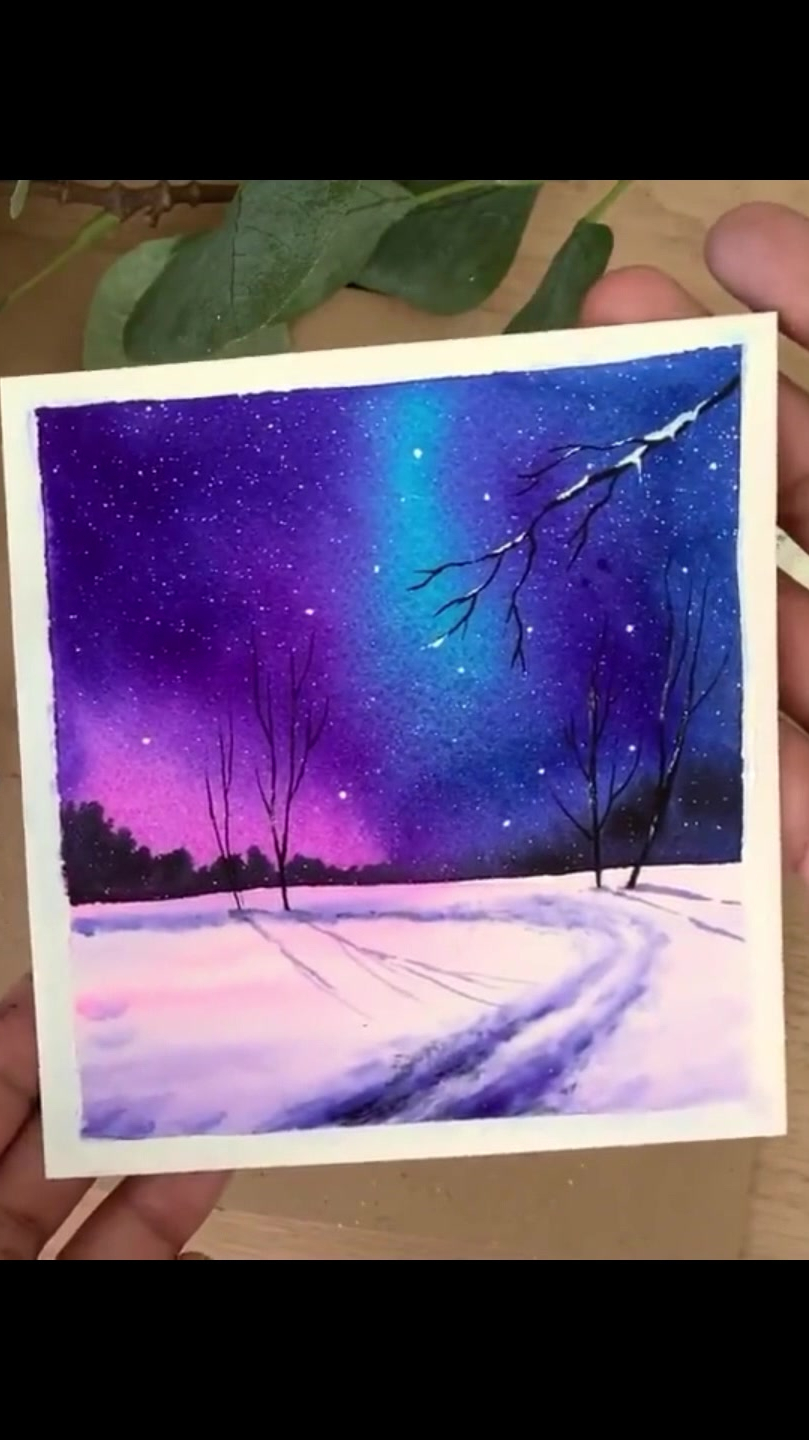 水粉画极光丙烯画