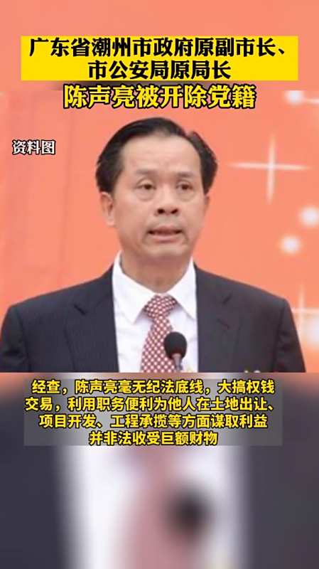 广东省潮州市政府原副市长市公安局原局长陈声亮被开除党籍湖北日报