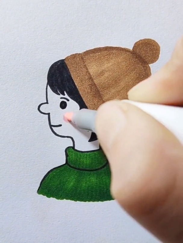 马克笔画戴帽子的小男孩是不是巨简单简笔画