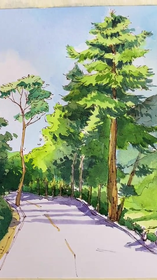 水彩练习,钢笔淡彩小道临摹练习