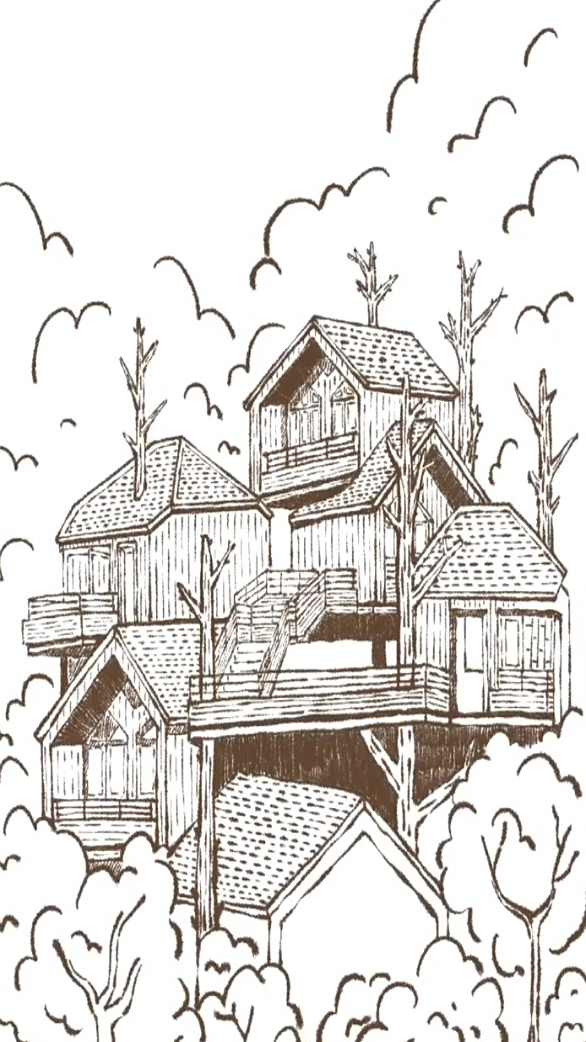 过程分享森林树屋线稿线稿画出来还挺好看一上色就惨了